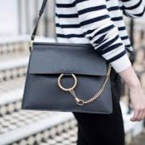 CHLOE Suede Calfskin Faye Shoulder Bag Black